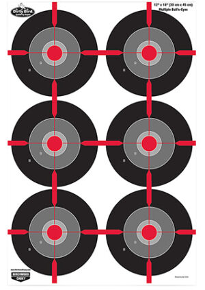 Birchwood Casey 35705 Dirty Bird  Multiple Bullseye Tagboard Hanging Pistol 12" x 18" Black/Red/Gray White Impact Splatter 8 Per Pkg