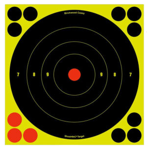 Birchwood Casey 34805 Shoot-N-C Reactive Target Self-Adhesive Paper Black/Yellow/Red 8" Bullseye 6 Pack