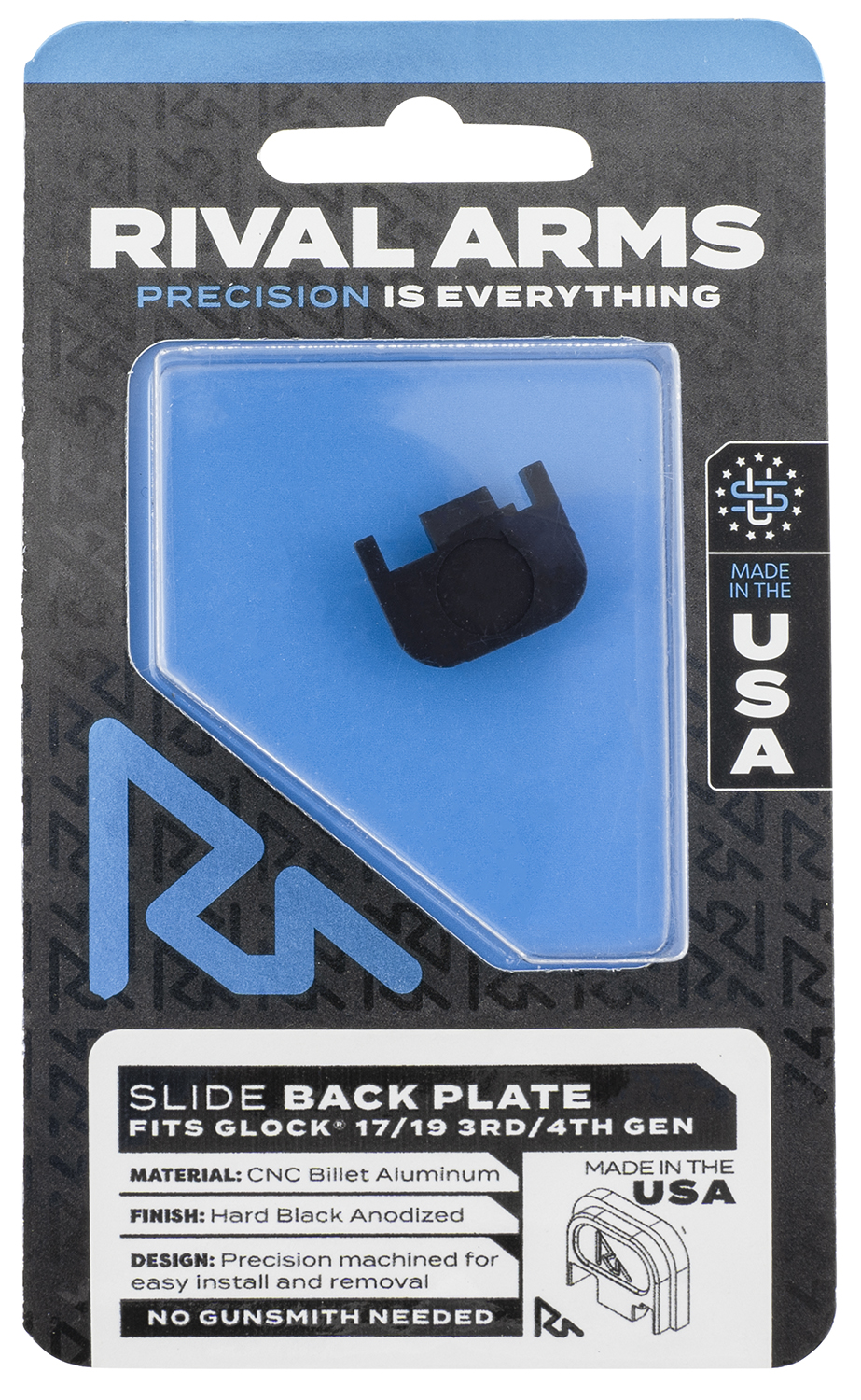Rival Arms RA43G001A Slide Back Cover Plate Double Stack Black Anodized Aluminum for Glock 17/19 Gen3-4