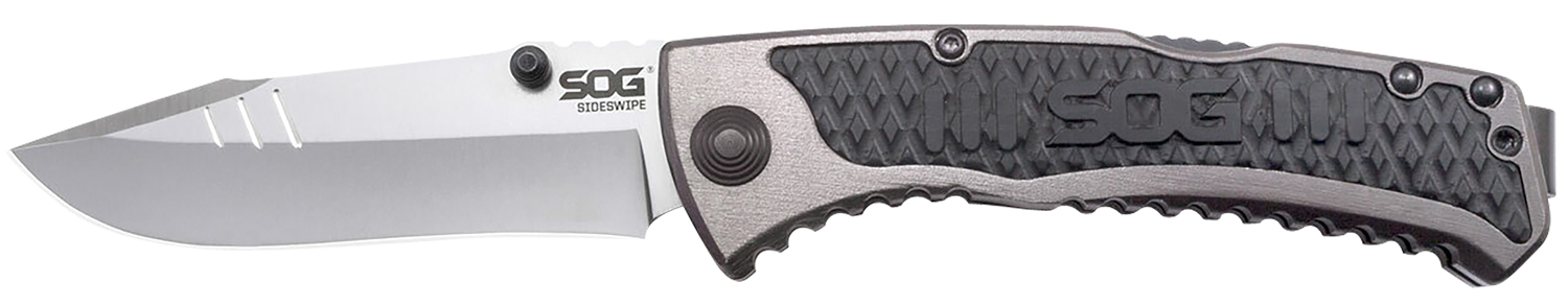 S.O.G SOG-SW1011-C Sideswipe 3.40" Folding Clip Point Plain Bead Blasted 7Cr15MoV SS Blade Gray Anodized Aluminum/G10 Handle Includes Belt Clip