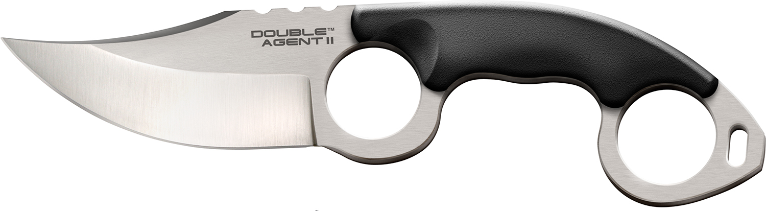 Cold Steel CS39FN Double Agent ll 3" Fixed Plain Satin AUS-8A SS Blade Black w/Double Ring Griv-Ex Handle Includes Bead Chain Lanyard/Sheath