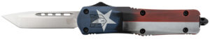 CobraTec Knives MCTXFS3TNS FS-3 Texas Flag Medium 3" OTF Tanto Plain Satin D2 Steel Blade, 5" Texas Flag Aluminum Cerakoted Handle
