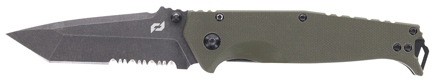Schrade 1159324 Melee 3.50" Folding Tanto Part Serrated Dark Stonewash D2 Steel Blade 4.50" OD Green G10/SS Handle