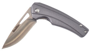Smiths Products 51246 Istana 2.75" Folding Drop Point Plain Satin 400 SS Blade/Gray Anodized Aluminum Handle Includes Pocket Clip