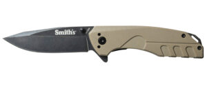 Smiths Products 50995 BattlePlan  3.35" Folding Drop Point Plain Black Stonewashed 400 SS Blade/ Desert Tan G10 Handle Includes Pocket Clip