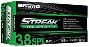 Ammo Inc 38158TMCSTRKGRN50 Streak Visual (GREEN)  38Special 158gr Total Metal Case 50 Per Box/20 Case