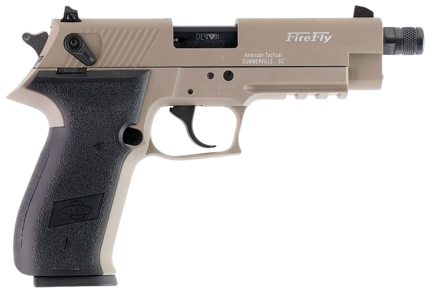 GSG GERG2213TFFTA FireFly 22 LR 13+1 4.90" Black Threaded Barrel, Tan Aluminum Serrated Slide, Tan Aluminum Frame w/Picatinny Rail, Textured Grip