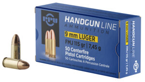 PPU PPH9F1 Handgun  9mmLuger 115gr Full Metal Jacket 50 Per Box/20 Case