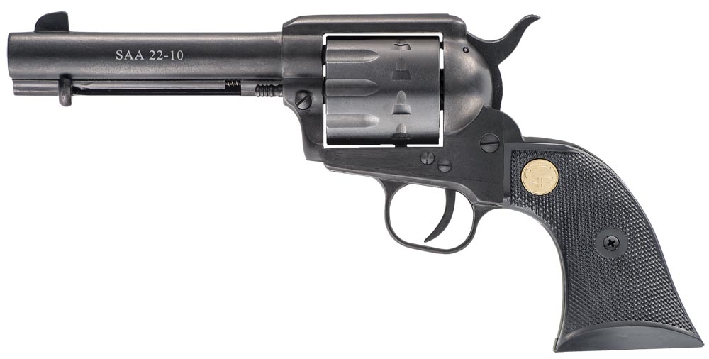 Chiappa Firearms CF340155 SAA 1873 Medium Frame 22 LR 10 Shot, 4.75" Blued Steel Barrel, Blued Steel Frame, Blued Cylinder, Black Plastic Grip, Exposed Hammer