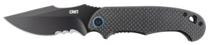 CRKT 7920K P.S.D.  3.63" Folding Recurve Veff Serrated Black EDP 4116 Stainless Steel Blade/ Black w/Blue Backspacer G10/Carbon Fiber Handle Includes Pocket Clip
