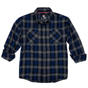 Hornady Gear 32203 Flannel Shirt  Large Navy/Black/Gray,  Cotton/Polyester, Relaxed Fit Button Up