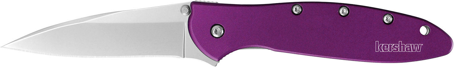 Kershaw 1660PUR Leek 3" Folding Drop Point Plain Bead Blasted 14C28N Steel Blade Purple Anodized Aluminum Handle Includes Pocket Clip