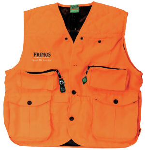 Primos 65702 Gunhunter's Hunting Vest Large Blaze Orange Features Compass & LED Light