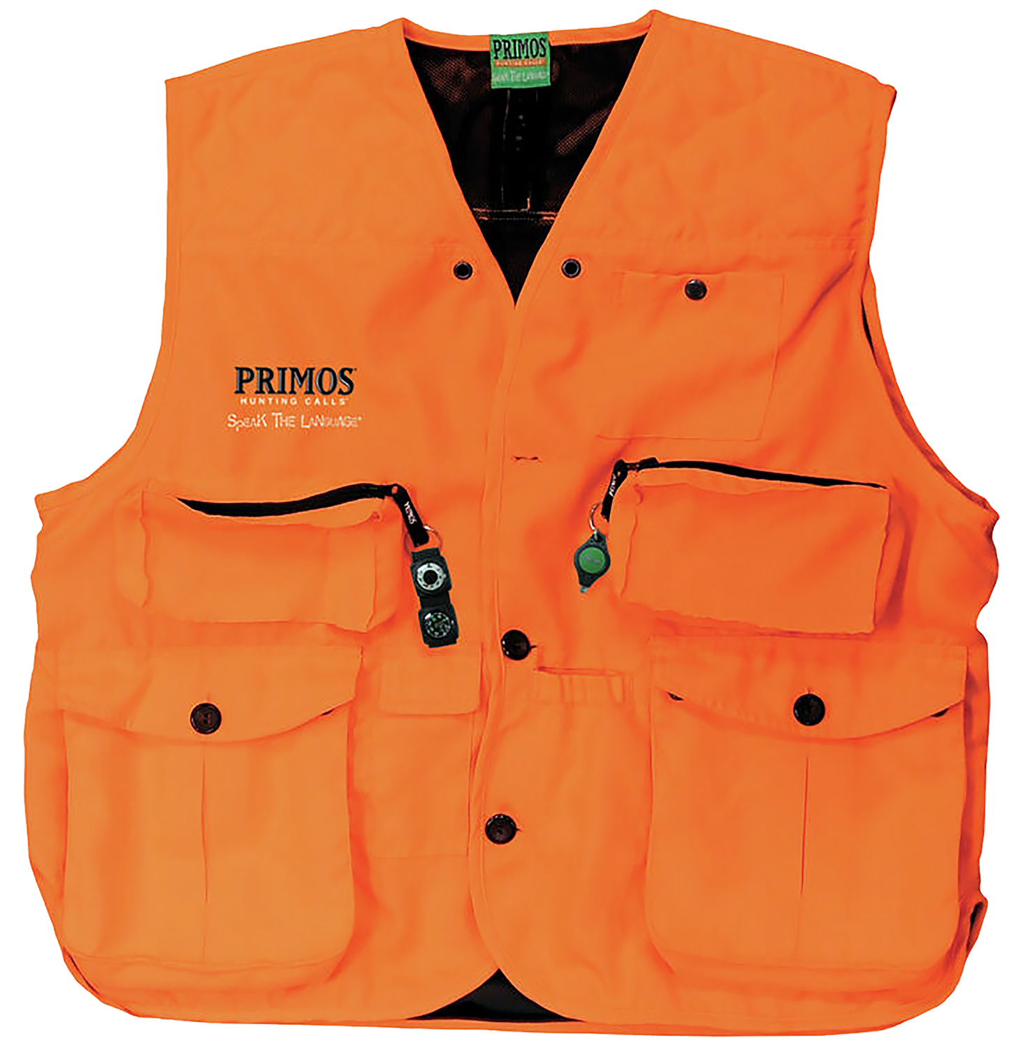 Primos 65702 Gunhunter's Hunting Vest Large Blaze Orange Features Compass & LED Light