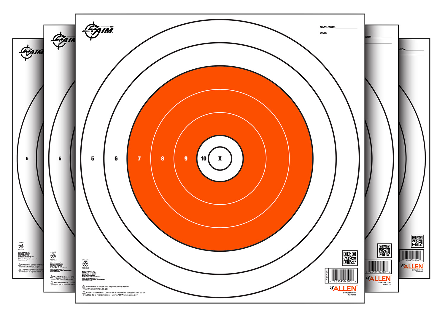 EZ-Aim 15496 Bullseye Paper Hanging 12" x 12" White/Orange 12 Per Pack