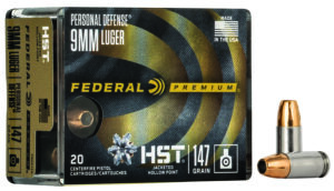 Federal P9HST2S Premium Personal Defense 9mmLuger 147gr HST Jacketed Hollow Point 20 Per Box/10 Case