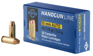 PPU PPH10F Handgun  10mmAuto 170gr Flat Point Jacketed 50 Per Box/10 Case