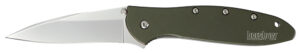 Kershaw 1660OL Leek  3" Folding Drop Point Plain Bead Blasted 14C28N Steel Blade Olive Drab Anodized Aluminum Handle Includes Pocket Clip