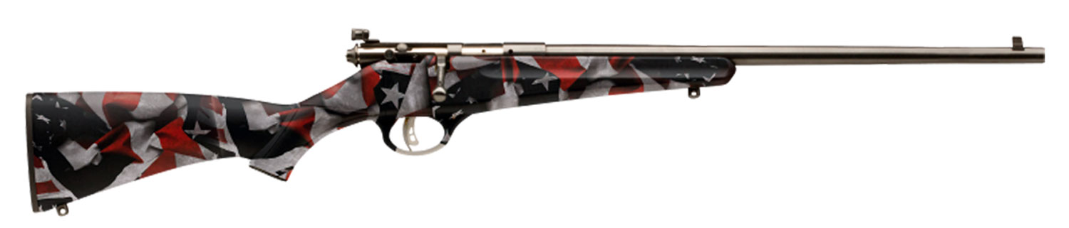 Savage Arms 13801 Rascal Youth 22 LR 1rd 16.13" Satin Black Sporter Barrel, Satin Black Carbon Steel Receiver, American Flag Fixed Synthetic Stock, Right Hand