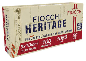Fiocchi 9X18 Heritage  9x18mmUltra 100gr Full Metal Jacket Truncated Cone 50 Per Box/20 Case