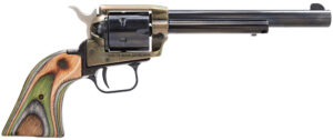 Heritage Mfg RR22CH6 Rough Rider  22 LR 6 Shot, 6.50" Black Oxide Steel Barrel, Simulated Case Hardened Zinc Alloy Frame, Black Oxide Cylinder, Camo Laminate Grip, Manual Safety, Exposed Hammer
