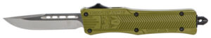 CobraTec Knives SODCTK1SDNS CTK-1  Small 2.75" OTF Drop Point Plain D2 Steel Blade/OD Green Aluminum Handle Features Glass Breaker Includes Pocket Clip