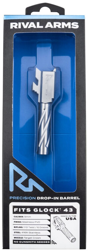 Rival Arms RARA20G301D Precision V1 Match Grade 9mm Luger 3.41" Fluted Stainless Steel, Fits Glock 43/43X