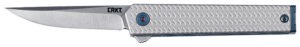 CRKT 7081 CEO Microflipper Micro 2.36" Flipper Drop Point Plain Satin 12C27 Sandvik Blade, Silver Textured w/Blue Liner & Accents Aluminum Handle, Includes Pocket Clip
