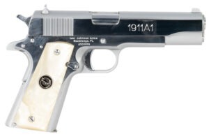 Iver Johnson Arms 1911A138CHRWP 1911 38 Super 8+1 5" Stainless Steel Barrel, Bright Polish Chrome Stainless Steel Serrated Slide, Pearl Grip