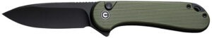 Civivi Knives C18062P-3 Elementum II  EDC 2.96" Folding Drop Point Plain Black Stonewashed Nitro-V Steel Blade, OD Green Textured G10 Handle