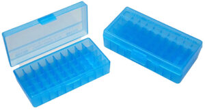 MTM Case-Gard P503824 Ammo Box Flip-Top Multi Caliber Handgun Clear Blue Polypropylene 50rd