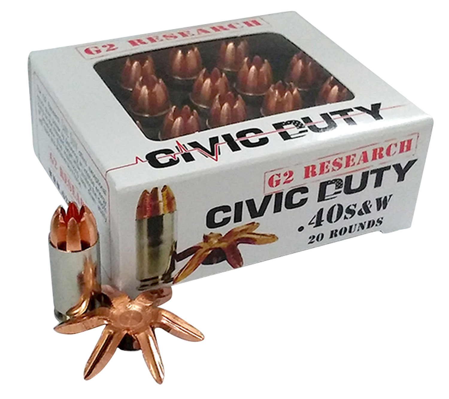 G2 Research G00620 Civic Duty 40S&W 122gr Copper Expansion Projectile 20 Per Box/25 Case