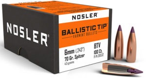 Nosler 39532 Ballistic Tip  6mm 70gr Spitzer Point 100/Box